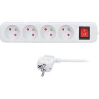 Solight prodlužovací přívod 5m, 4 zásuvky, vypínač, 16A/3680W, PVC, bílý