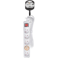 Solight prodlužovací přívod 3m, 5 zásuvek, vypínač, 16A/3680W, PVC, bílý