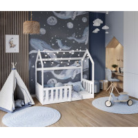 Dětská domečková Montessori postel z masivu borovice GOFFY - 190x80 cm - bílá