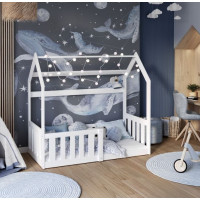 Dětská domečková Montessori postel z masivu borovice GOFFY - 160x80 cm - bílá
