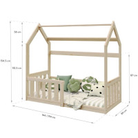 Dětská domečková Montessori postel z masivu borovice GOFFY - 160x80 cm - přírodní borovice