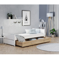 Dětská postel se šuplíkem TYMON - 200x90 cm - bílá/dub craft