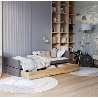 Dětská postel se šuplíkem TYMON - 200x90 cm - šedá/dub craft