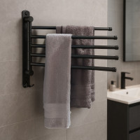 Nástěnný věšák na ručníky ONTI - 5ramenný - černý
