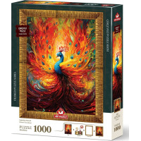 ART PUZZLE Puzzle s rámem a lepidlem 3v1 Barevný páv 1000 dílků