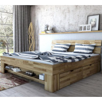 Postel z masivu dubu cink FRED CUBE se šuplíky 200x180 cm