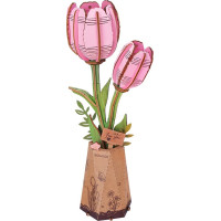 RoboTime 3D dřevěná skládačka Růžový tulipán
