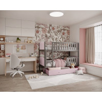 Dětská patrová postel se šuplíkem TAMI Q - 190x80 cm - růžovo-šedá