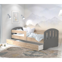 Dětská postel se šuplíkem HAPPY - 180x80 cm - sonoma-šedá
