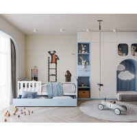 Dětská postel se šuplíkem TAMI R - 160x80 cm - modro-bílá