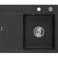 Kuchyňský granitový dřez GASPAR - 60 x 50 cm - černý/stříbrný metalický, 6523605000-73