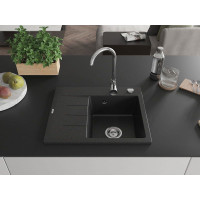 Kuchyňský granitový dřez GASPAR - 60 x 50 cm - černý/stříbrný metalický, 6523605000-73