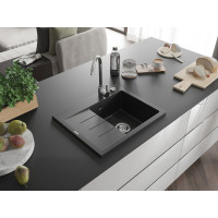 Kuchyňský granitový dřez GASPAR - 60 x 50 cm - černý/stříbrný metalický, 6523605000-73