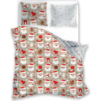 Ložní povlečení z mikrovlákna HOLLY JOLLY Santa Claus - bílé/béžové - 160x200 cm