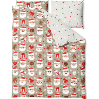 Ložní povlečení z mikrovlákna HOLLY JOLLY Santa Claus - bílé/béžové - 160x200 cm