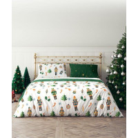 Ložní povlečení z mikrovlákna HOLLY JOLLY Louskáček - bílé/zelené - 160x200 cm