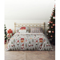 Ložní povlečení z mikrovlákna HOLLY JOLLY Skřítek a sněhulák - šedé/hnědé - 220x200 cm