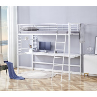 Kovová vyvýšená postel s psacím stolem DOLCE - 200x90 cm - bílá