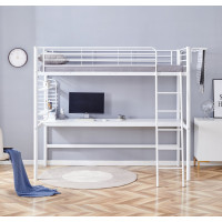Kovová vyvýšená postel s psacím stolem DOLCE - 200x90 cm - bílá