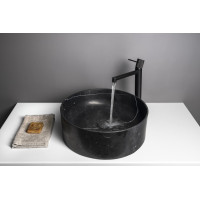 Sapho BLOK kamenné umyvadlo na desku, Ø 40cm, matný černý Marquin 2401-52
