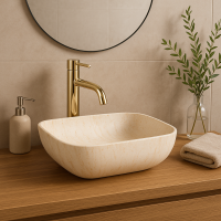 Keramické umyvadlo MAXMAX Rea FREJA - TRAVERTINE - imitace kamene