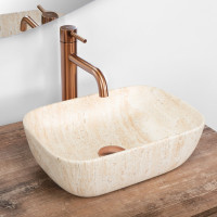 Keramické umyvadlo Rea BELINDA MINI TRAVERTINE - béžové matné - imitace kamene