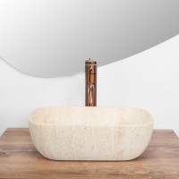 Keramické umyvadlo Rea BELINDA MINI TRAVERTINE - béžové matné - imitace kamene