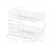 Dětská patrová postel z masivu borovice LUKÁŠ s přistýlkou a šuplíky - 200x90 cm - bílá