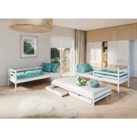 Dětská patrová postel z masivu borovice LUKÁŠ s přistýlkou a šuplíky - 200x90 cm - bílá