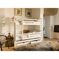 Dětská patrová postel z masivu borovice LUKÁŠ s přistýlkou a šuplíky - 200x90 cm - bílá