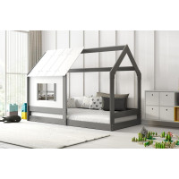 Dětská domečková Montessori postel REGINA se stříškou 160x80 cm - grafitová