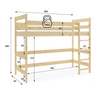 Dětská vyvýšená postel z masivu borovice ANTOLA 200x90 cm - přírodní borovice