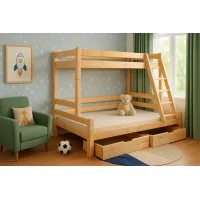 Dětská patrová postel s rozšířeným spodním lůžkem z masivu ROBUST 8X8 6A - 200x90 cm