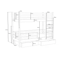 Dětská patrová postel z masivu borovice LEGEND PLUS se šuplíky - 200x90 cm - ŠEDÁ