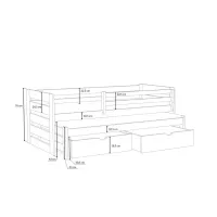 Dětská postel z masivu borovice JOLANA s přistýlkou a šuplíky - 200x90 cm - ŠEDÁ