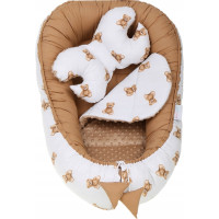 Oboustranné hnízdečko (kokon) pro miminko - BABYMAM PREMIUM set 7v1 - Medvídek Teddy s béžovou minky