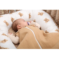 Oboustranné hnízdečko (kokon) pro miminko - BABYMAM PREMIUM set 7v1 - Medvídek Teddy s béžovou minky
