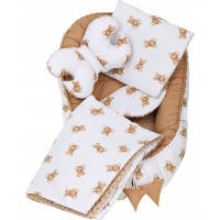 Oboustranné hnízdečko (kokon) pro miminko - BABYMAM PREMIUM set 7v1 - Medvídek Teddy s béžovou minky