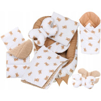 Oboustranné hnízdečko (kokon) pro miminko - BABYMAM PREMIUM set 7v1 - Medvídek Teddy s béžovou minky
