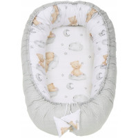 Oboustranné hnízdečko (kokon) pro miminko - BABYMAM PREMIUM set 7v1 - Medvídek v oblacích s béžovou minky