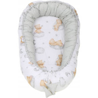 Oboustranné hnízdečko (kokon) pro miminko - BABYMAM PREMIUM set 7v1 - Medvídek v oblacích s béžovou minky