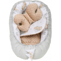 Oboustranné hnízdečko (kokon) pro miminko - BABYMAM PREMIUM set 7v1 - Medvídek v oblacích s béžovou minky
