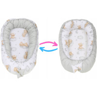Oboustranné hnízdečko (kokon) pro miminko - BABYMAM PREMIUM set 7v1 - Medvídek v oblacích s béžovou minky