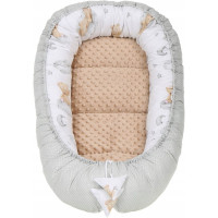 Oboustranné hnízdečko (kokon) pro miminko - BABYMAM PREMIUM set 7v1 - Medvídek v oblacích s béžovou minky