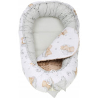 Oboustranné hnízdečko (kokon) pro miminko - BABYMAM PREMIUM set 7v1 - Medvídek v oblacích s béžovou minky