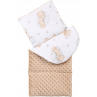 Oboustranné hnízdečko (kokon) pro miminko - BABYMAM PREMIUM set 7v1 - Medvídek v oblacích s béžovou minky
