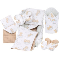 Oboustranné hnízdečko (kokon) pro miminko - BABYMAM PREMIUM set 7v1 - Medvídek v oblacích s béžovou minky