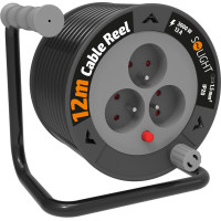 Solight prodlužovací přívod na bubnu 12m, 3 zásuvky, černý kabel, 3x 1,5mm2