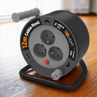 Solight prodlužovací přívod na bubnu 12m, 3 zásuvky, černý kabel, 3x 1,5mm2