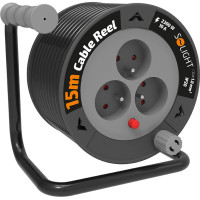 Solight prodlužovací přívod na bubnu 15m, 3 zásuvky, černý kabel, 3x 1,0mm2